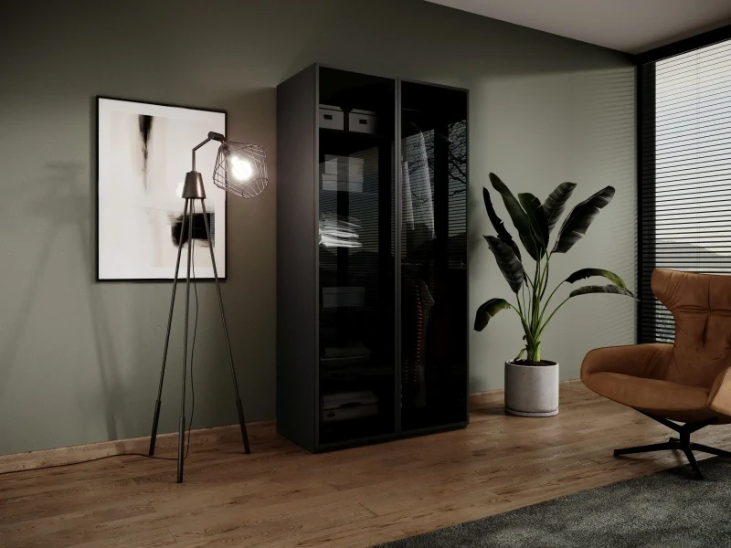 Szafa Sandbox Antisol 100 cm z drążkiem do sypialni czarny grafit/szkło przyciemnione