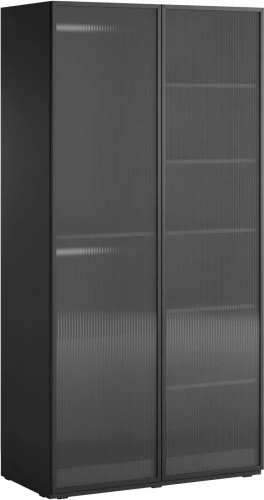 Szafa przeszklona Sandbox Flutes 100 cm z drążkiem do sypialni czarny grafit/szkło półprzeźroczyste