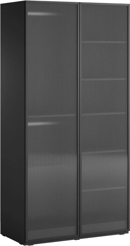 Szafa Sandbox Flutes 100 cm z drążkiem do sypialni czarny grafit/szkło półprzeźroczyste