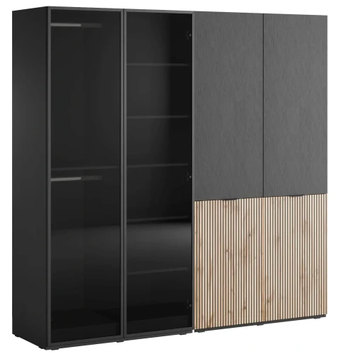 Zestaw 2 szaf modułowych Sandbox Sento + przeszklona Antisol 200 cm czarny grafit