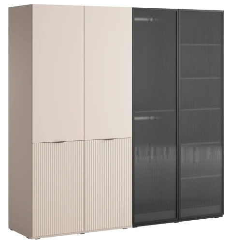 Zestaw 2 szaf modułowych Sandbox Nova beż piaskowy + Flutes przeszklona czarny grafit