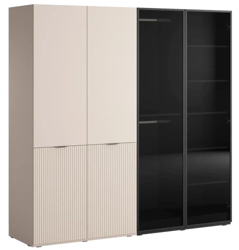 Zestaw 2 szaf modułowych Sandbox Nova beż piaskowy + Antisol przeszklona czarny grafit