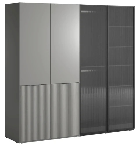 Zestaw 2 szaf modułowych Sandbox Nova szary platynowy + Flutes przeszklona czarny grafit