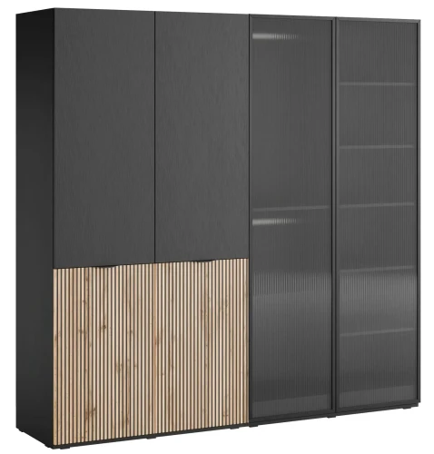 Zestaw 2 szaf modułowych Sandbox Sento + przeszklona Flutes 200 cm czarny grafit