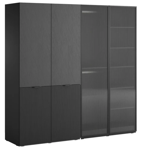 Zestaw 2 szaf modułowych Sandbox Nova czarny grafit + Flutes przeszklona czarny grafit