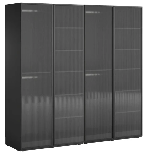 Zestaw 2 szaf przeszklonych modułowych Sandbox Flutes 200 cm czarny grafit/szkło półprzeźroczyste