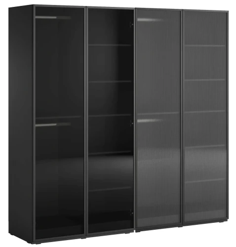 Zestaw 2 szaf przeszklonych modułowych Sandbox Antisol + Flutes 200 cm czarny grafit