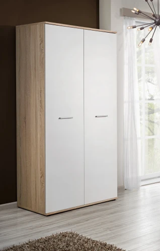 Szafa dwudrzwiowa Dino I 90 cm z drążkiem biały mat/dąb sonoma