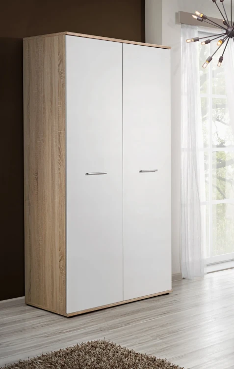 Szafa dwudrzwiowa Dino I 90 cm z drążkiem biały mat/dąb sonoma