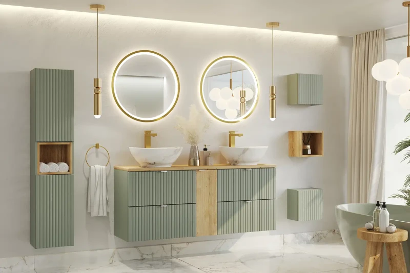 Zestaw mebli łazienkowych LINE REED GREEN z szafką pod umywalkę 140 cm - 8 elementów