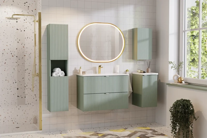 Zestaw mebli łazienkowych LINE REED GREEN z szafką pod umywalkę 80 cm - 5 elementów