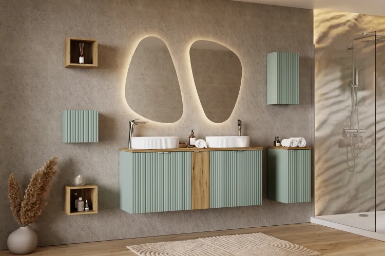 Zestaw mebli łazienkowych LINE REED GREEN z szafką pod umywalkę 120 cm - 7 elementów