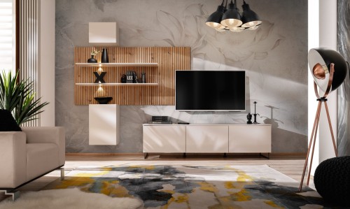 Meblościanka Gusto PW A z oświetleniem LED do salonu kaszmir/dąb artisan