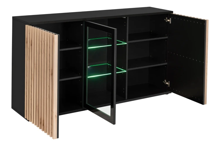 Komoda Cameron 163 cm z oświetleniem LED do salonu czarny/hickory jackson