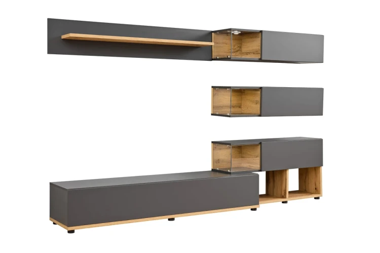 Meblościanka Silk 240 cm zestaw 6 elementów z oświetleniem LED do salonu antracyt