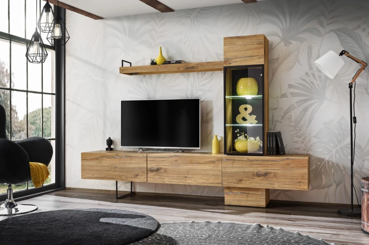 Meblościanka Rise 240 cm z oświetleniem LED do salonu dąb flagstaff