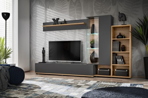 Meblościanka Silk II 240 cm zestaw 4 elementy z LED do salonu antracyt