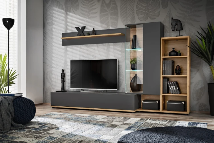 Meblościanka Silk II 240 cm zestaw 4 elementy z LED do salonu antracyt