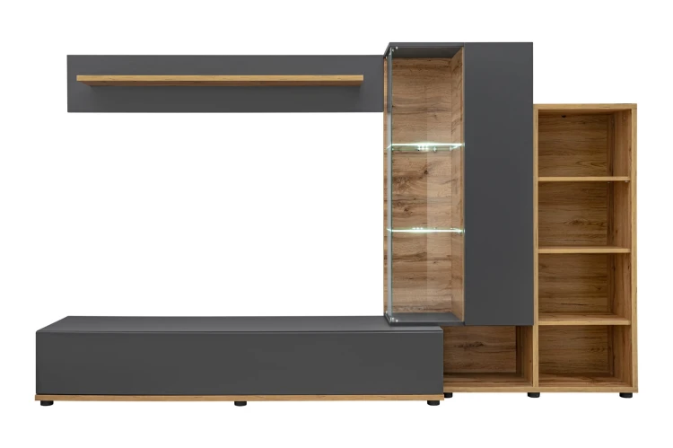 Meblościanka Silk II 240 cm zestaw 4 elementy z LED do salonu antracyt