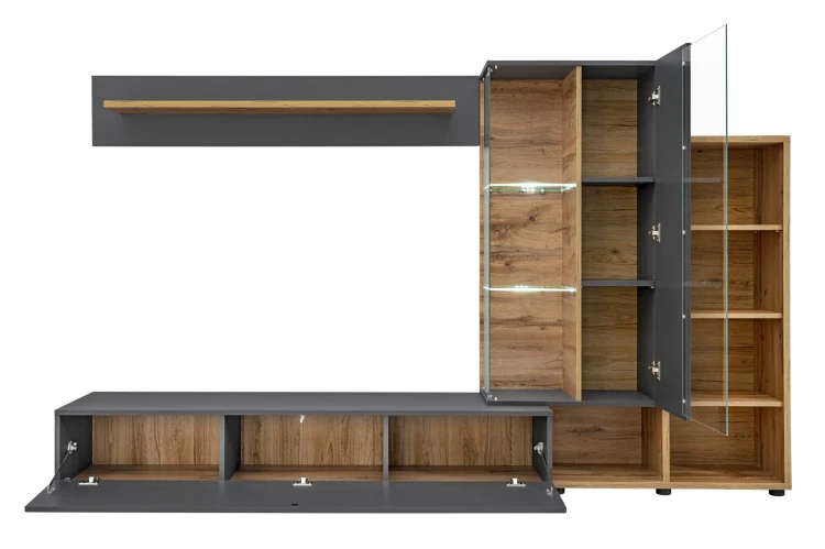 Meblościanka Silk II 240 cm zestaw 4 elementy z LED do salonu antracyt