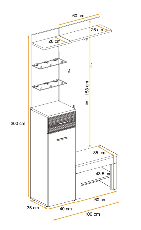 Zestaw mebli do przedpokoju Gustavo VI z LED dąb wellington/biały połysk