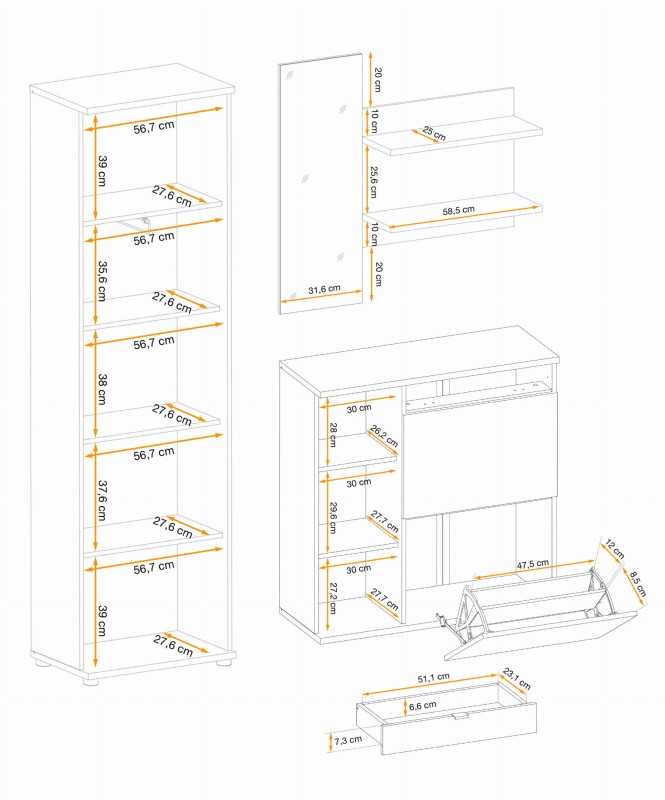 Zestaw mebli do przedpokoju Pedro III z dwudrzwiową szafą hickory jackson/czarny