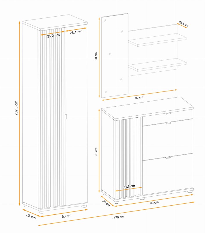 Zestaw mebli do przedpokoju Pedro III z dwudrzwiową szafą hickory jackson/czarny