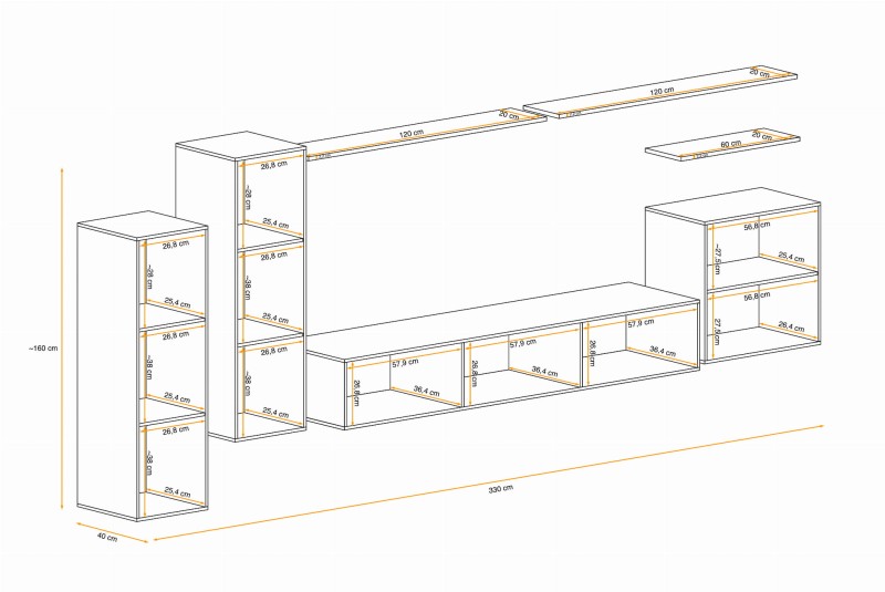 Meblościanka Switch Lamel I zestaw  7 elementów do salonu
