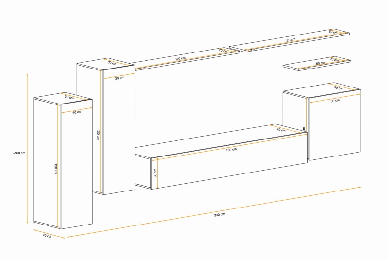 Meblościanka Switch Lamel I zestaw 7 elementów do salonu