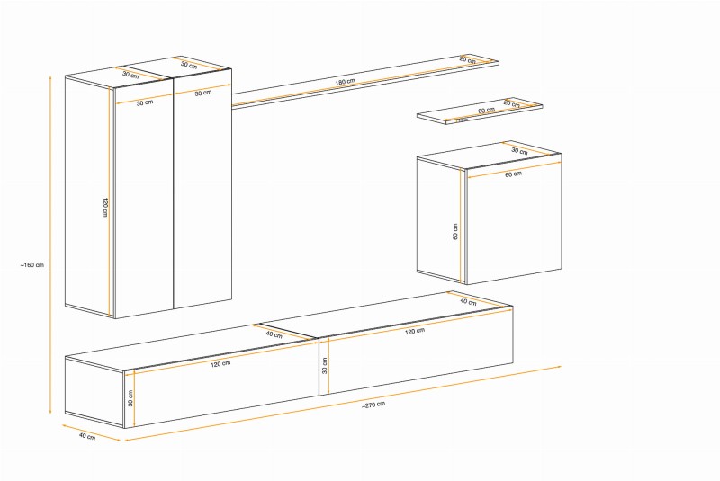 Meblościanka Switch Lamel II zestaw 7 elementów do salonu