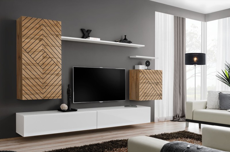 Meblościanka Switch Lamel II zestaw 7 elementów do salonu wotan/biały