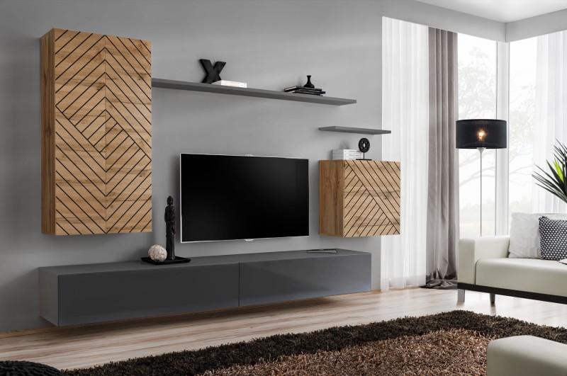 Meblościanka Switch Lamel II zestaw 7 elementów do salonu wotan/grafit