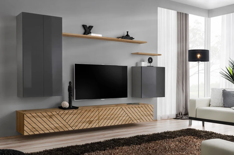 Meblościanka Switch Lamel II zestaw 7 elementów do salonu grafit/wotan