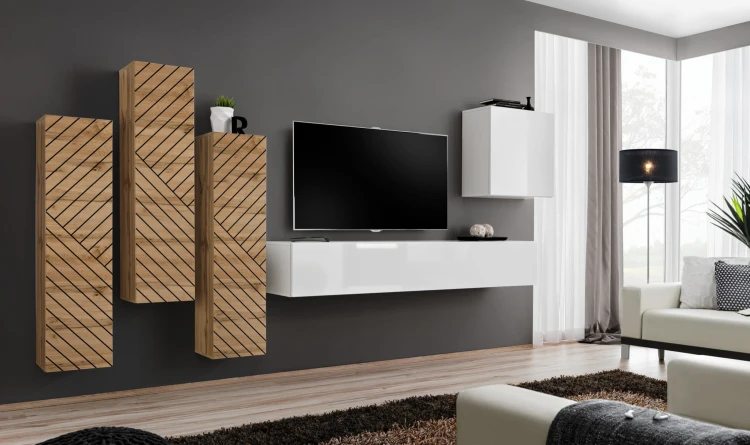 Meblościanka Switch Lamel III zestaw 5 elementów do salonu wotan/biały