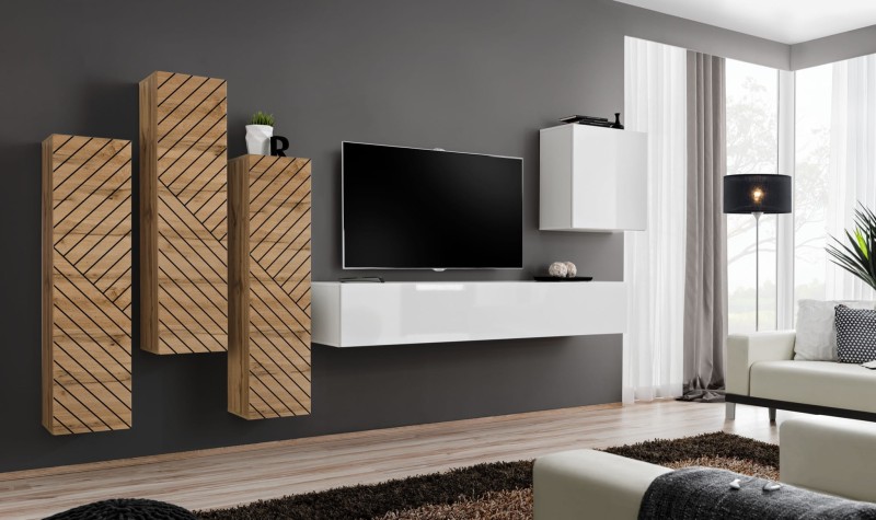 Meblościanka Switch Lamel III zestaw 5 elementów do salonu wotan/biały