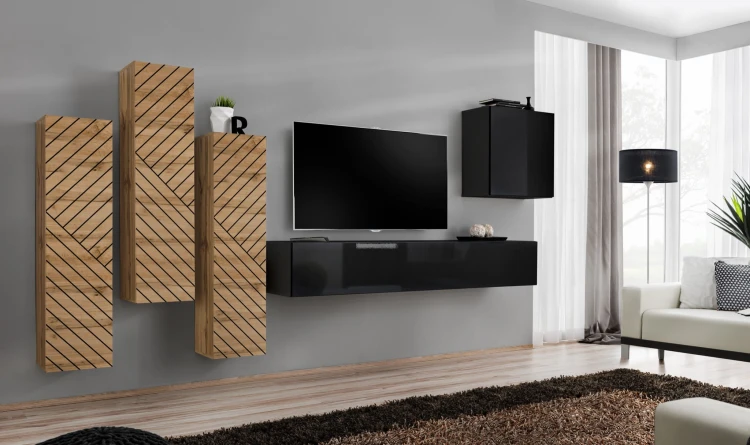 Meblościanka Switch Lamel III zestaw 5 elementów do salonu wotan/czarny