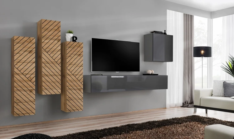 Meblościanka Switch Lamel III zestaw 5 elementów do salonu wotan/grafit