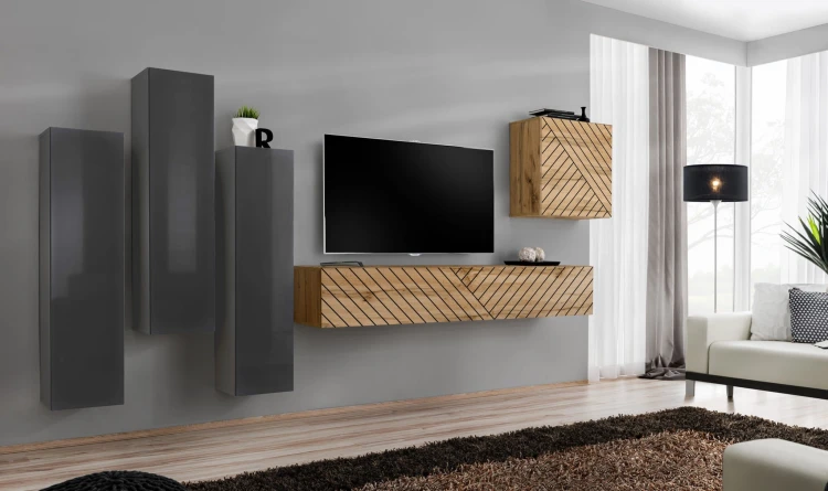 Meblościanka Switch Lamel III zestaw 5 elementów do salonu grafit/wotan