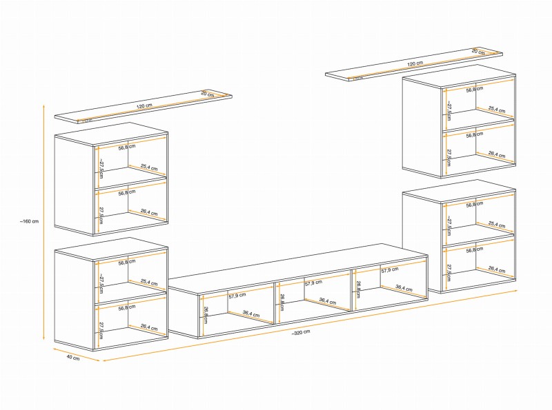 Meblościanka Switch Lamel IV zestaw  7 elementów do salonu