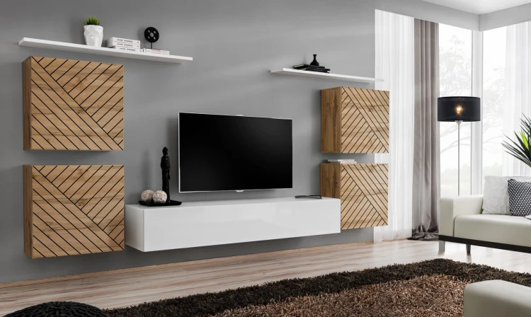Meblościanka Switch Lamel IV zestaw 7 elementów do salonu wotan/biały