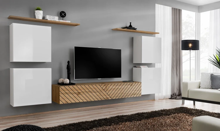 Meblościanka Switch Lamel IV zestaw 7 elementów do salonu biały/wotan