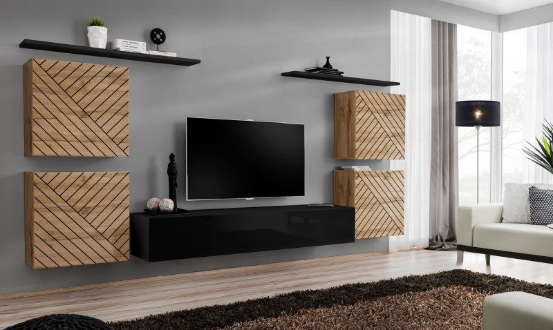 Meblościanka Switch Lamel IV zestaw 7 elementów do salonu wotan/czarny