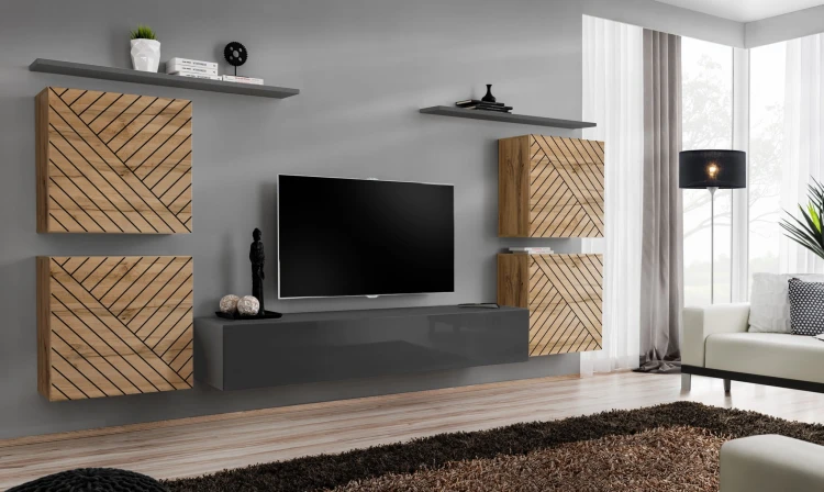 Meblościanka Switch Lamel IV zestaw 7 elementów do salonu wotan/grafit