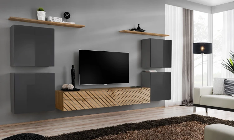 Meblościanka Switch Lamel IV zestaw 7 elementów do salonu grafit/wotan