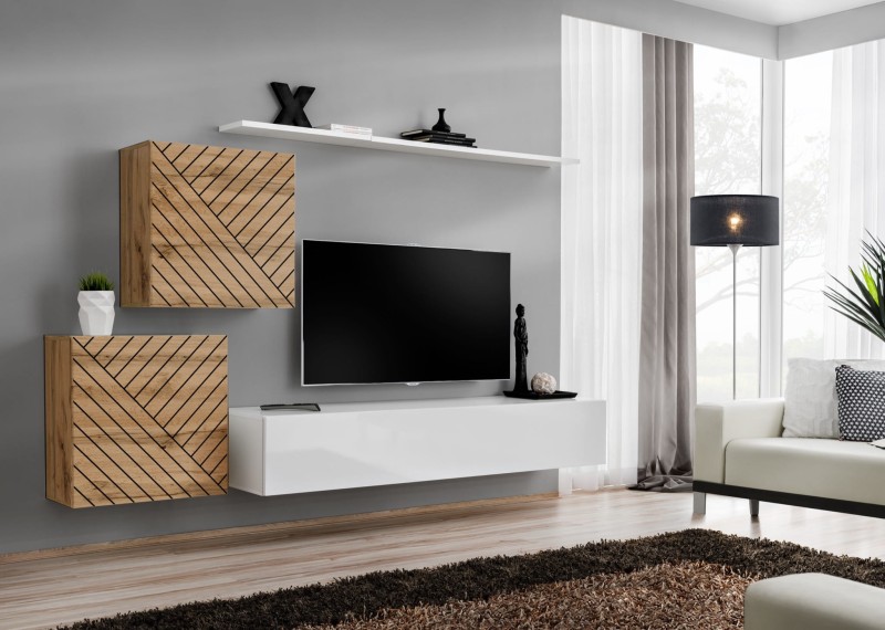 Meblościanka Switch Lamel V zestaw 4 elementy do salonu wotan/biały