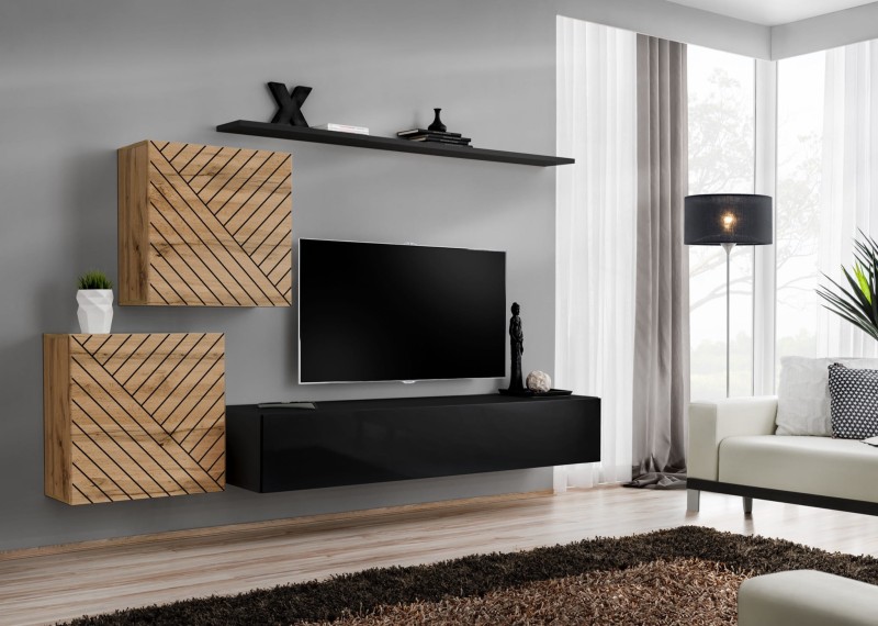 Meblościanka Switch Lamel V zestaw  4 elementy do salonu wotan/czarny