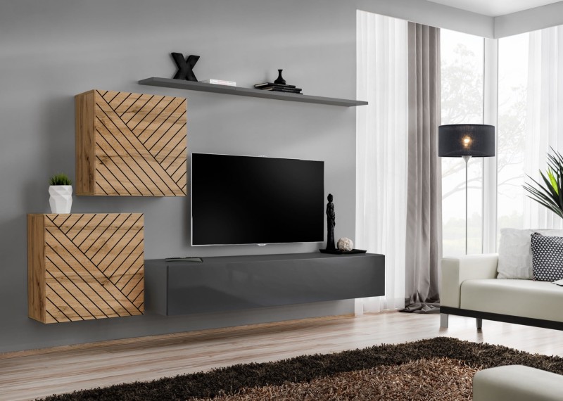 Meblościanka Switch Lamel V zestaw 4 elementy do salonu wotan/grafit