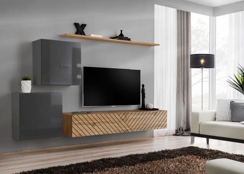 Meblościanka Switch Lamel V zestaw 4 elementy do salonu grafit/wotan