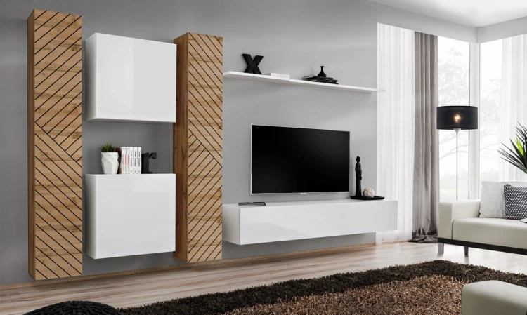 Meblościanka Switch Lamel VI zestaw  6 elementów do salonu wotan/biały