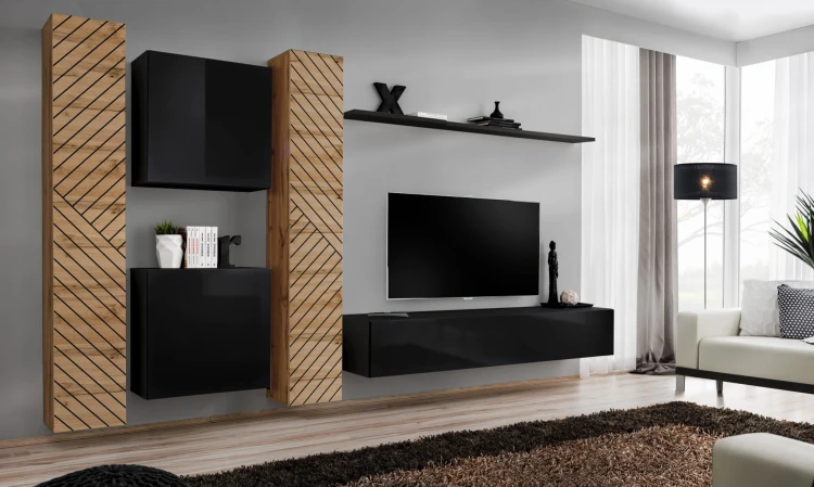 Meblościanka Switch Lamel VI zestaw 6 elementów do salonu wotan/czarny